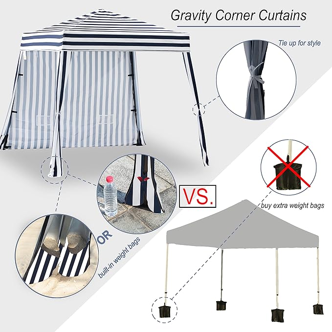 EzyFast Compact Pop Up Canopy Tent, Collapsible Instant Shelter,Portable Sports Cabana, with Built-in Weight Bags, 8 x 8 ft Base / 6 x 6 ft Top for Camping,Hiking,Fishing,Picnic (Classical Stripe)