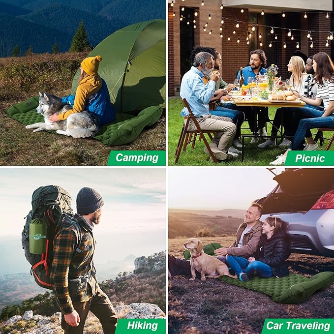 WANNTS Sleeping Pad, Ultralight Inflatable Sleeping Pad for Camping, Built-in Pump, Ultimate for Camping, Hiking - Airpad, Carry Bag, Repair Kit - Compact & Lightweight Camping Pad(Green)