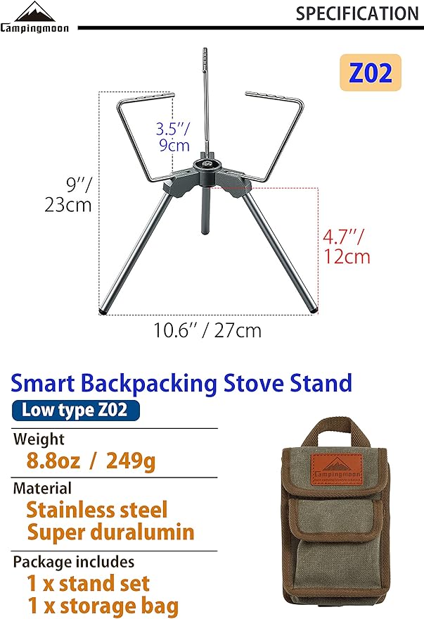 CAMPINGMOON Smart Backpacking Stove Stand with Upper Support Trivet Z01 (Low type stand Z02)