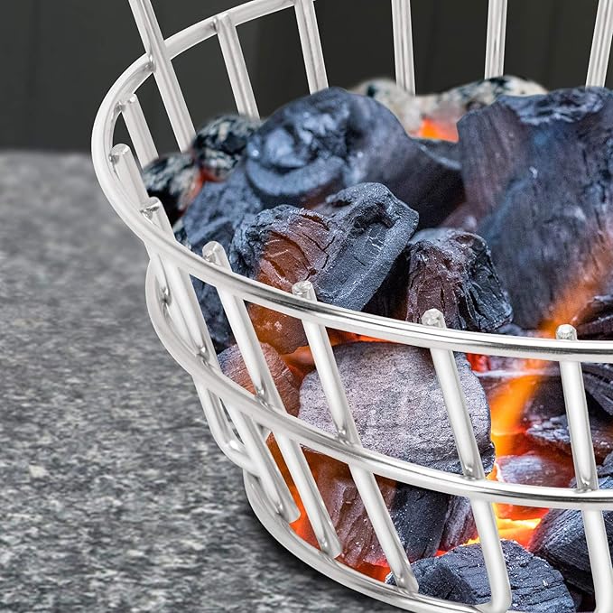 only fire #8569 Charcoal Ash Basket Fits Big Green Egg, Stainless Steel Charcoal Holder with Handles, Grilling Accessories for Better Airflow