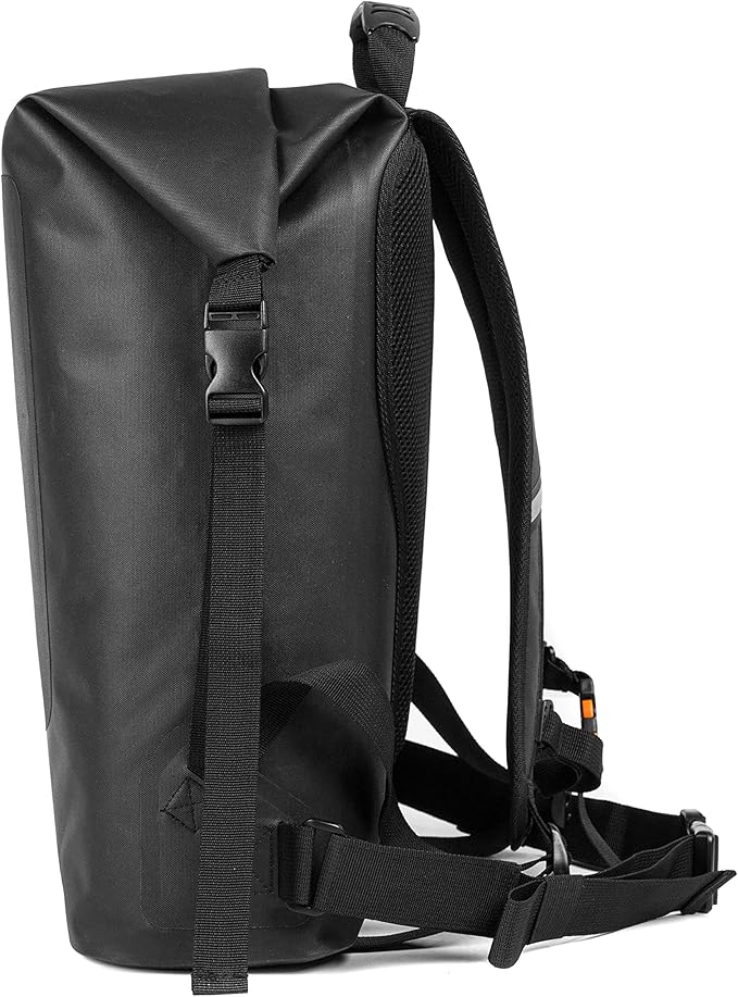 Mountain Land Waterproof Backpack Made of Composite TPU, Roll-Top Closure Dry Bag with Front-Zippered Pocket Cushioned Padded Back Panel Black 30L