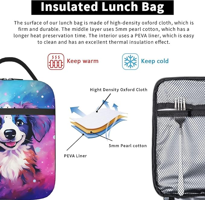 Galaxy Dog Printed Lunch Box for Kids Boys Girls, Cute Dog Animals Insulated Lunch Bag for Women Men, Leakproof Durable Lunch Cooler for School Work Picnic