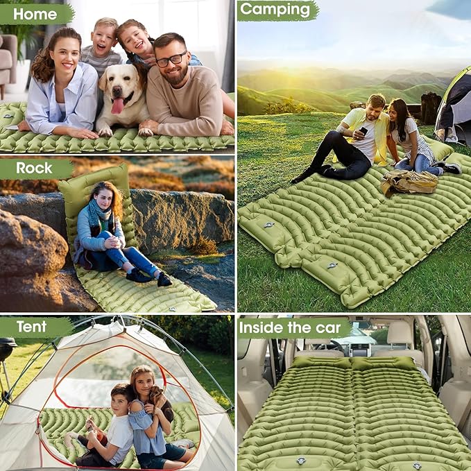 Sleeping Pad for Camping, Self Inflating Sleeping Pad Extra Thick Sleeping Mat with Pillow Built-in Foot Pump, Ultralight Inflatable Sleeping Pads Connectable Air Mattress for Backpacking