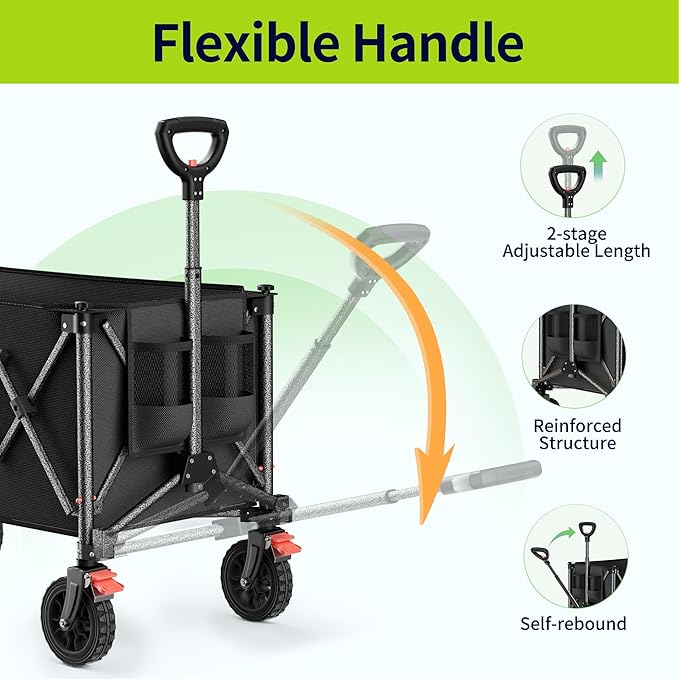 200L Collapsible Wagon Carts with Wheels, Feelnais Large Foldable Wagons for Grocery Shopping Beach Camping, Folding Garden Wagon Cart Heavy Duty
