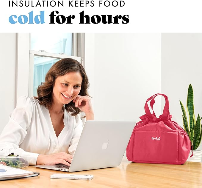 Fit & Fresh Lunch Bag For Women, Insulated Womens Lunch Bag For Work, Stain-Resistant Large Lunch Box For Women With Containers, Cinch Closure Cromwell Bag, Watermelon Pink