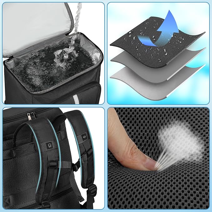 LTINVECK Cooler Backpack,2 Insulated Compartments Backpack Cooler Leakproof Double Deck Lightweight Cooler Lunch Box Bag for Men Women