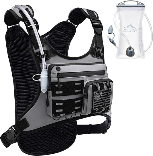 Running Vest with 2L Water Bladder, USA Original Patent, Lightweight Adjustable Chest Pack with Gear Holder, Reflective Running Hydration Vest for Women Men for Marathon, Hiking