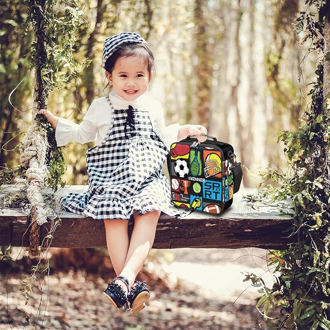 cfpolar Insulated Lunch Bags Sport Symbol Soccer Lunch Box for Men Boys Girls Reusable Mini Cooler Lunch Tote Lunchbox Thermal Meal Tote Kit with Shoulder Strap for Work School Picnic