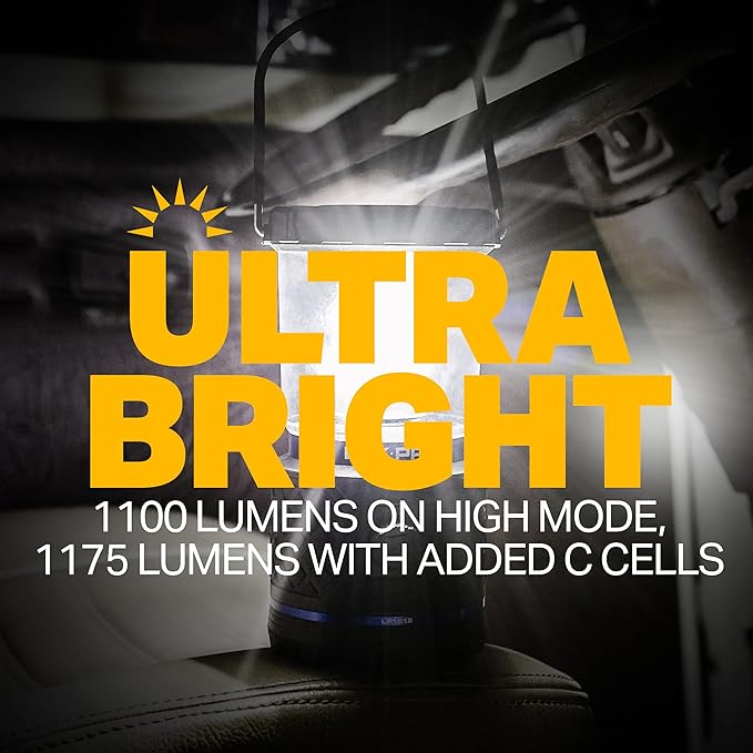 LUXPRO Rechargeable Dual-Power 1100 Lumen LED Lantern for Up to 150 Hours of Use - Camping Lantern with Built-in Power Bank - Dimmable LED Light with IPX4 Water-Resistant Rating