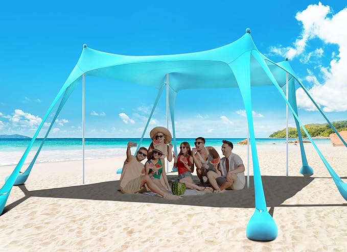 Osoeri Beach Tent, Camping Sun Shelter UPF50+ with 8 Sandbags, Sand Shovels, Ground Pegs & Stability Poles, Outdoor Shade Beach Canopy for Camping Trips, Fishing, Backyard Fun or Picnics
