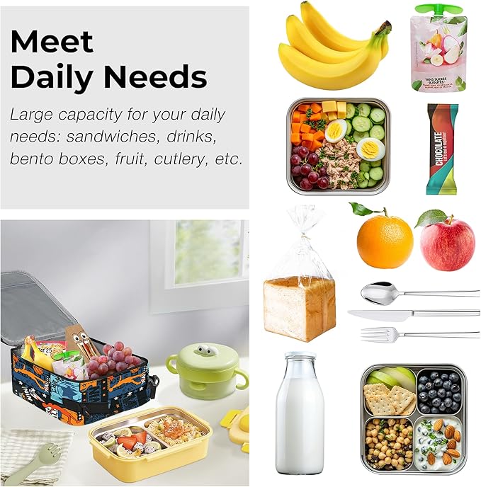 Clastyle Black Street Basketball Insulated Lunch Bag for Kids, Portable Large Thermal Cooler Lunch Bag for Boys, School Lunch Box Bag with Bottle Holder