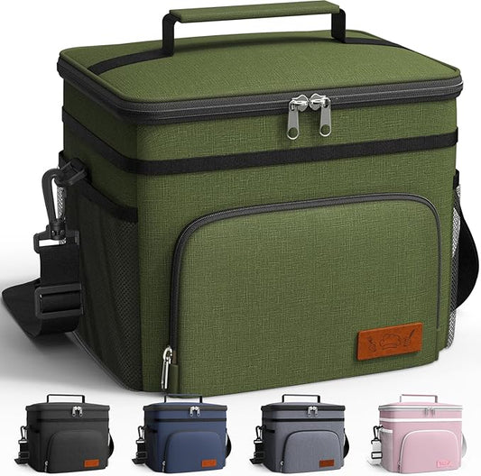 HOTOR Insulated Lunch Box for Men & Women - Leak-Proof Cooler Lunch Bag with 4 Pockets, Adjustable Strap, Ideal for Work, Picnic, Travel - Medium, Cationic Green, 10.2"×6.9"×8.5"