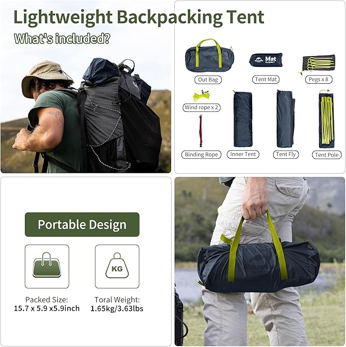 Naturehike Bikepacking 1 Person Tent, Waterproof Easy Set up Free Standing Single Person Tent, Lightweight Backpacking Tent for 1 Person, One Person Tent with Footprint Included