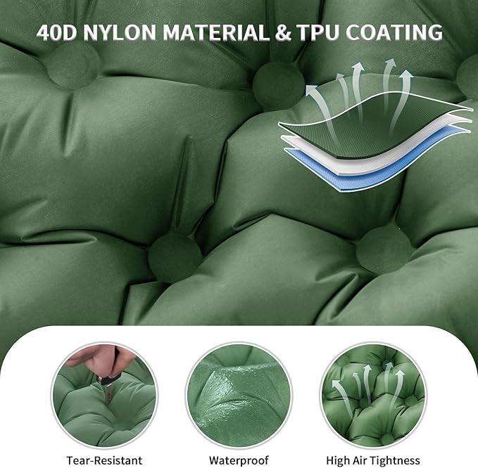 Camping Double Sleeping Pad,Ultralight Self Inflating Sleeping Mat for 2 Person with Pillow Built-in Foot Pump,Portable Camping Air Mat for Backpacking, Hiking, Traveling, Tent(Green)