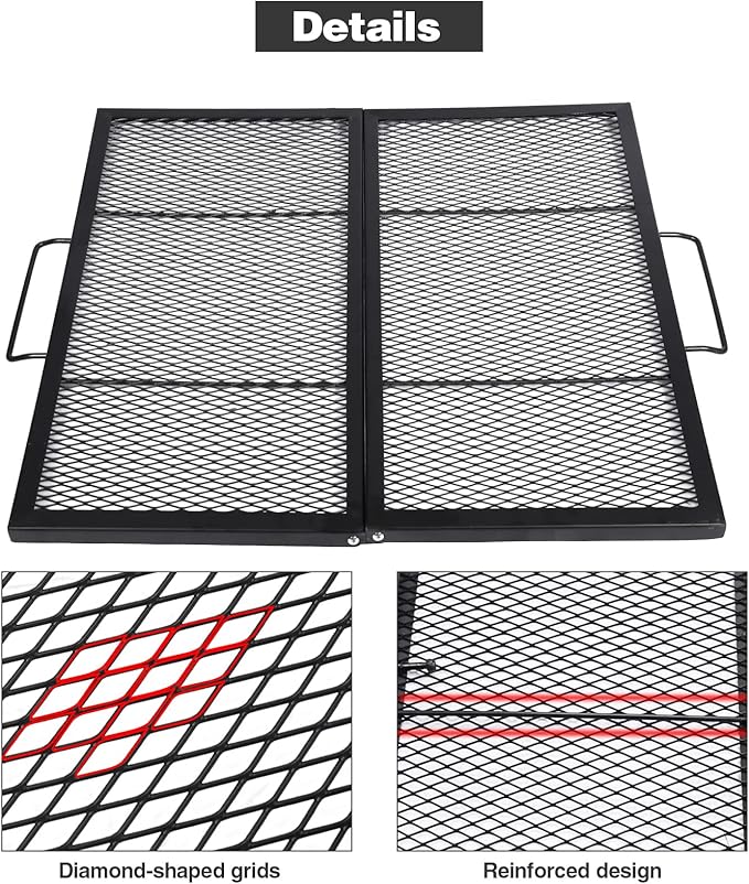Lineslife Square Fire Pit Cooking Grill Grates, Folding Outdoor Campfire BBQ Grill Rack with Handles, Portable Outside Camping Gear Cookware and Accessory, 36 Inch