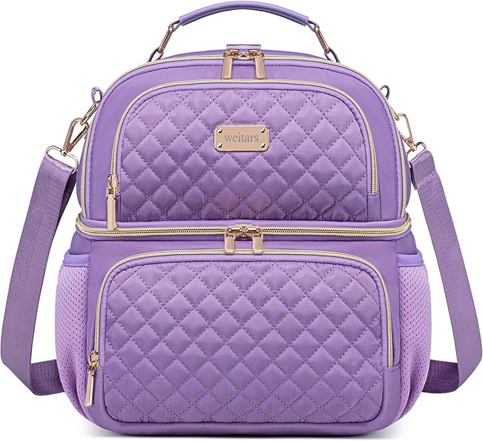 Weitars Lunch Bag for Women,Dual Compartment Lunch Box for Women Lunch Tote for Work,Insulated Leakproof Lunch Cooler Bag with Side Pockets and Adjustable Strap for Hiking,Picnic,Beach