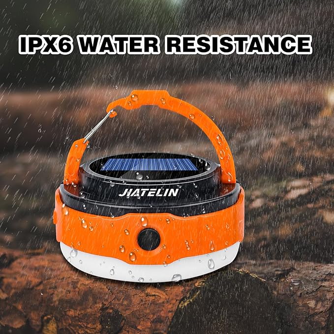 LED Rechargeable Camping Latern -Blue/Orange Solar Power Tent Light with 7 Light Modes, Power Bank, USB Charger Outdoor, Hiking, Home and Powered Emergency Failure Hurricane Hanging (Orange)