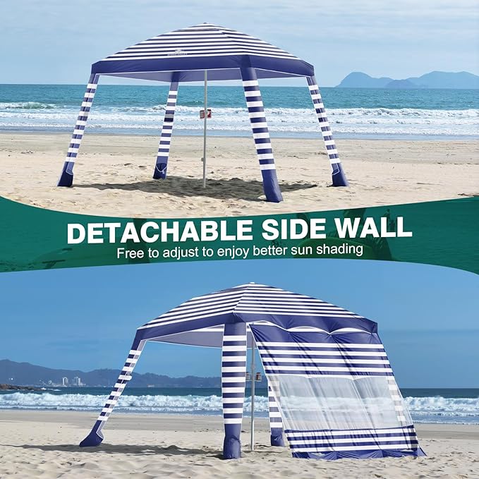 Rhino Valley Beach Cabana, 8 × 8FT Foldable Beach Tent with Cup Holder, Beach Canopy Easy Setup with UPF50+ Protection, Windproof Stable Beach Tent, Portable Beach Cabana Tent for Beach Camping