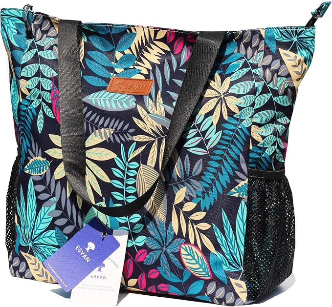 ESVAN Original Floral Water Resistant Large Tote Bag Shoulder Bag for Gym Beach Travel Daily Bags Upgraded
