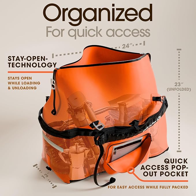 Earth Pak Waterproof Duffel Bag - Large Dry Bag, 1680D TPU, Heavy Duty, Camping & Marine Dry Bag, 8x8 Popout Pocket