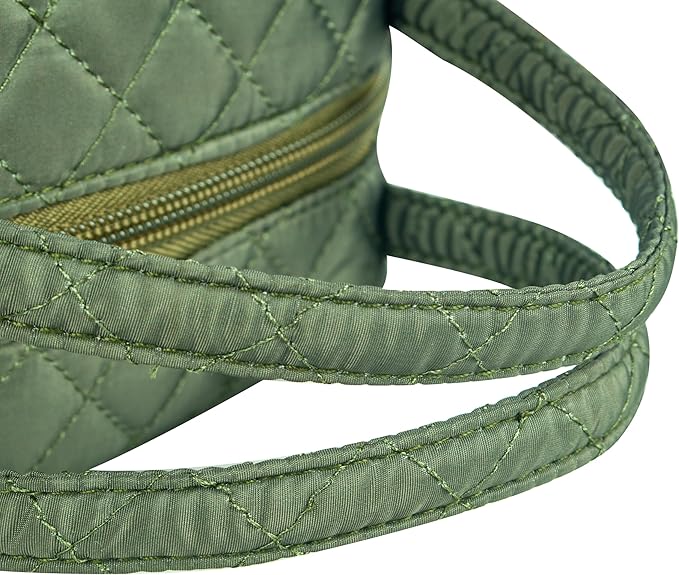 Machine Washable Women Quilted Fabric Insulated Reusable Cooler Lunch Bag Tote Adult Thermal Lunch Box Storage Bag for Ｗork (Green)