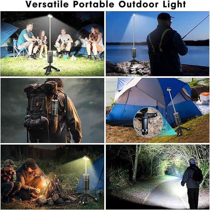 Camping Light Telescopic, Rechargeable Collapsible Camping Lanterns with Stand, 10000mAh Magnetic Waterproof Camping Lamp, Outdoor Light for Emergency, Cool Camping Must Haves (Black)
