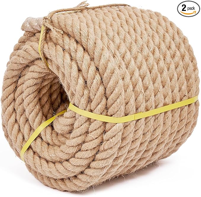 Rope 1 1/2 Inch 100 Feet Jute Rope, Heavy Duty Jute Rope,Natural Hemp Rope, Twisted Hemp Rope for Crafts, Gardening, Bundling,Hammock, Nautical, Tug of War, Railings, Home Decorating