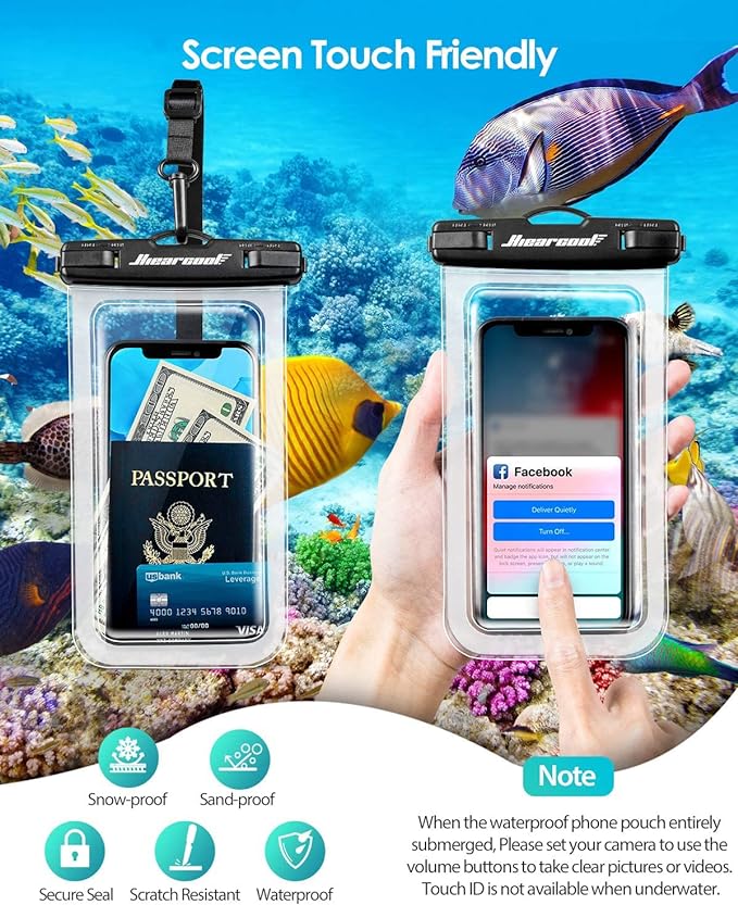 Hiearcool Waterproof Phone Pouch, Waterproof Phone Case, IPX8 Cellphone Dry Bag Compatible for iPhone 16 15 14 13 Pro Max Plus Cellphone Up to 8.3", Beach Essentials for Travel-Clear-4Pack