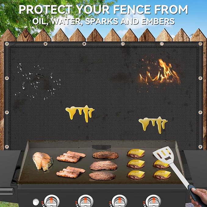 Heat Shield Mat for Behind Grill, Waterproof and Oil Proof Fireproof Deck Fence and Railing Protective Mat, Fire Pit Mat Under Grill Mat for Blackstone Griddle Accessories