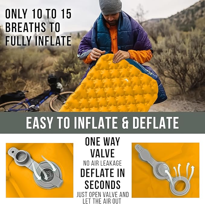 WELLAX Ultralight Air Sleeping Pad - Inflatable Sleeping Mat, Ultimate Airpad for Backpacking, Traveling, Camping and Hiking - Repair Kit, Carry Bag, Compact Air Mattress