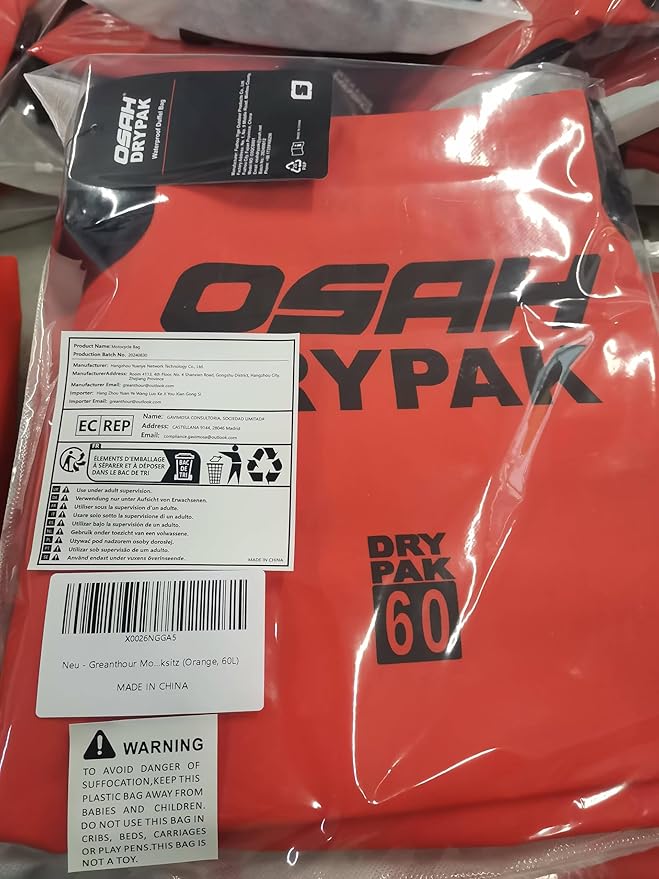 Motorcycle Dry Bag - Waterproof Motorcycle Duffle & Luggage Tail Bag Saddle Bags with Roll Top Closure, Large Storage Space，for Motorcycle Back Seat(Orange, 60L)