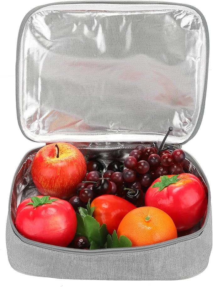 PATIKIL 11"x8"x3" Insulated Lunch Bags, Portable Food Containers Bag Flat Bento Bags Reusable Thermal Lunch Pail for Men and Women, Grey