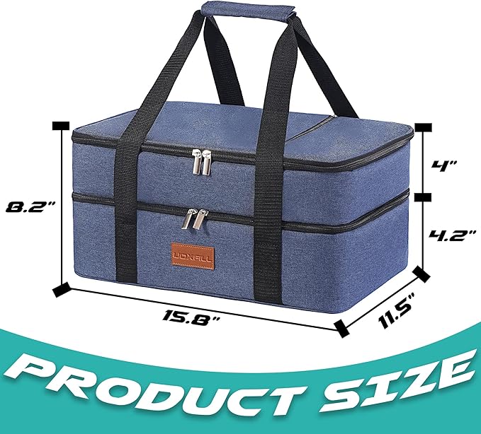 Lunch Bag Insulated Thermal Food Carrier Insulated Double Decker Casserole Carrier for Hot or Cold Food,Insulated Tote Bag for Potluck Cookouts Picnic,Lasagna Holder