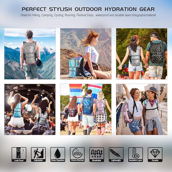 Hydration Backpack Pack, Water Backpack 20L Included 2L Hydration Bladder, Festival Essential - Rave Hydration Pack Hydropack for Hiking, Running, Biking, Festival Gear