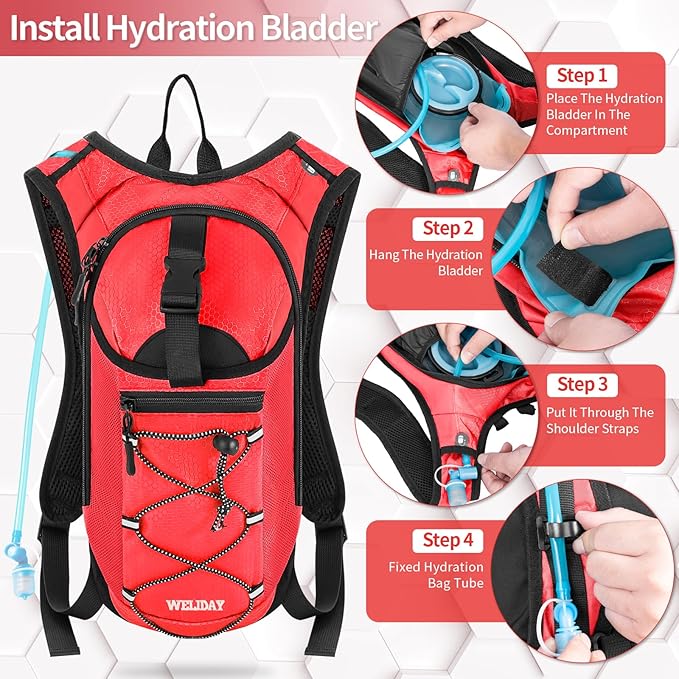 Hydration Backpack with 2L Water Bladder, Lightweight Hydro Pack for Cycling, Running, Hiking, Climbing