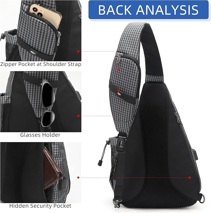 Water-Proof Sling bag/Crossbody Backpack/Shoulder Bag with USB Charging Port for Travel, Hiking, Cycling, Camping