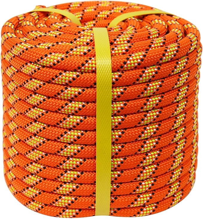 Double Braided Polyester Rope (1/2 in x 100 ft) Strong Arborist Rigging Rope 48 Strands for Tree Work Climbing Pulling Swing Sailing, Orange