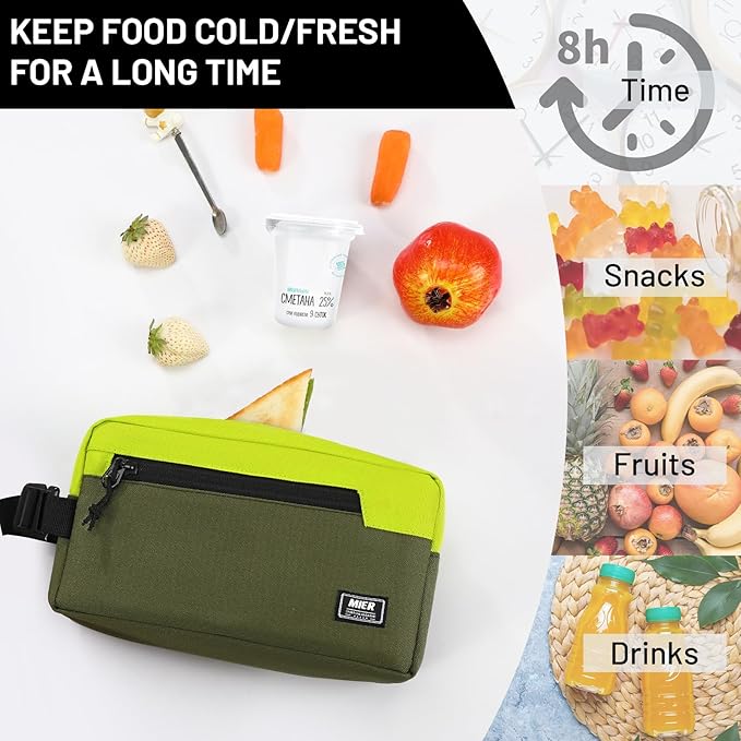 MIER Freezable Snack Bags Small Frozen Mini Cooler Lunch Bag Freezer Insulated Pouch for Kids Adults Work School Travel On-the-go, Green/Olive