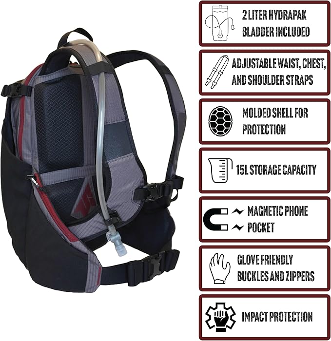 Send It Defender 15 Hydration Backpack - MTB, Moto Bag with Spine Protector for Men and Women. 15L Capacity Mountain Bike Hydration Pack - Mountain Bike Protective Gear – Adjustable Fit for Everyone