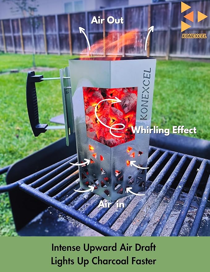 Heavy Duty Charcoal Chimney Starter, XXL Size, BBQ Chimney Starter for Charcoal Grill and Barbecues, Sturdy and Easy to Use BBQ Grill Tool for Rapid Fire Starter, Fire Starter Set (Steel)
