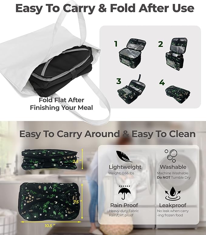 SUNNY BIRD Insulated Lunch Bag with Foldable and Leakproof Design, Thermally Insulated, Shoulder Strap for Women, Men and Teen (Black 002)