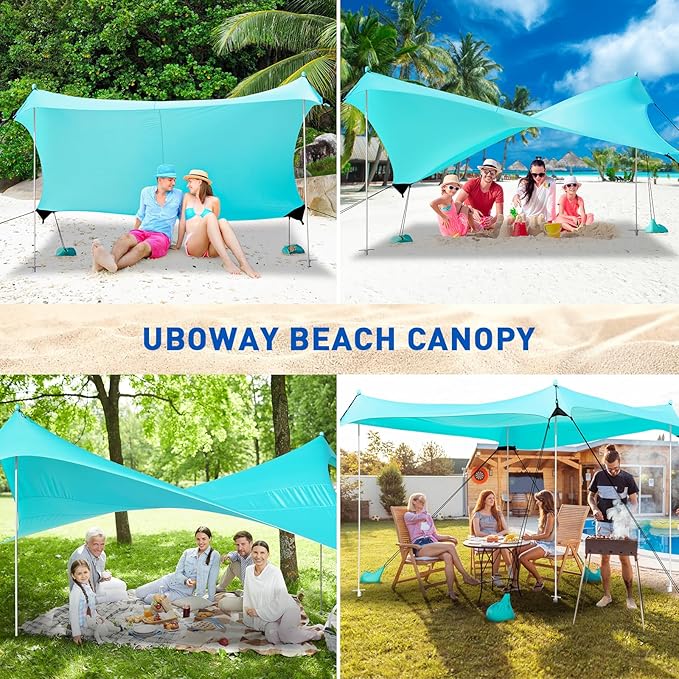 Camping Tent UPF50+ with 8 Sandbags, Beach Shade Canopy for 6-12 Persons, Pop Up Canopy for Camping, Picnics, 12X12FT Turquoise