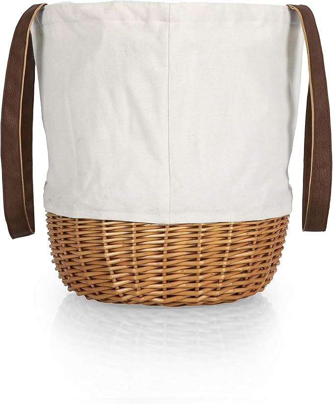 PICNIC TIME Coronado Canvas and Willow Basket Tote, Picnic Tote Bag, Beach Tote