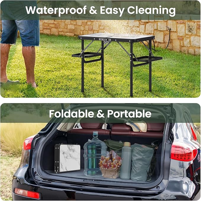 Titanker Small Folding Camping Table with Storage Bag & Side Racks, Portable Picnic & Beach Table, Car Camping Essentials, Aluminum