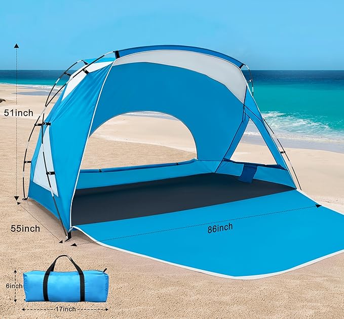 Calen Beach Tent,Beach Canopy Shade Tent with UPF50+UV Protection for 3/4-4/5-6/8 Person, Waterproof Portable Easy Setup Beach Sun Shelter Tent for Outdoor Adventures,Camping,Picnics with Carrying Bag