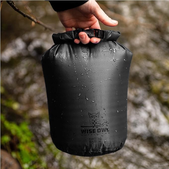 Wise Owl Outfitters Waterproof Dry Bag - Fully Submersible 1pk or 3pk Ultra Lightweight Airtight Waterproof Bags - 5L, 10L and 20L Sizes - Diamond Ripstop Roll Top Drybags