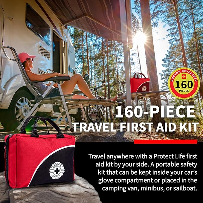 Protect Life Survival First Aid Kit for Home/Business, Camping Survival Kits | Mini Travel First Aid Kit | Camping Equipment | Small Kits for Car | Outdoor Emergency Survivals Pack