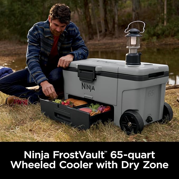 Ninja | Cooler | FrostVault 65QT Cooler with Wheels | Insulated with Temp Dry Storage Drawer | Keeps Ice Cold for Days | for The Beach, Camping, Picnics & More | Slate Gray | FB265GY