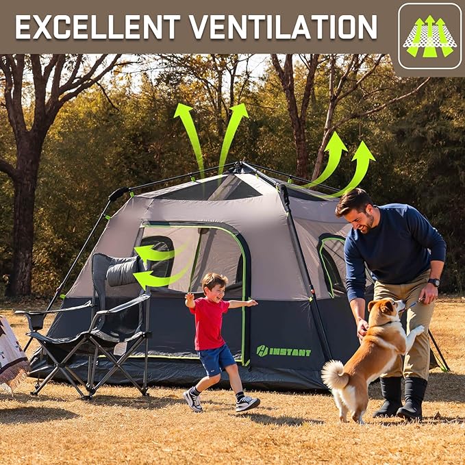 4/6 Person Instant Tent, Waterproof Pop Up Tents for Camping with Rainfly, 60 Seconds Easy Setup, Automatic Cabin Tent for Family Camping with Expandable Carry Bag & Upgraded Ventilation