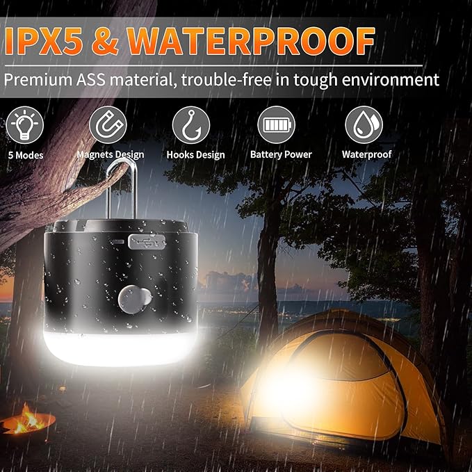LED Camping Lantern Rechargeable 800LM, 3000mAh Up to 80H Running Time Camping Tent Light, with Fan, 4 Light Modes, Misting Feature & Magnetic Base, for Outdoor Camping, Power Outages